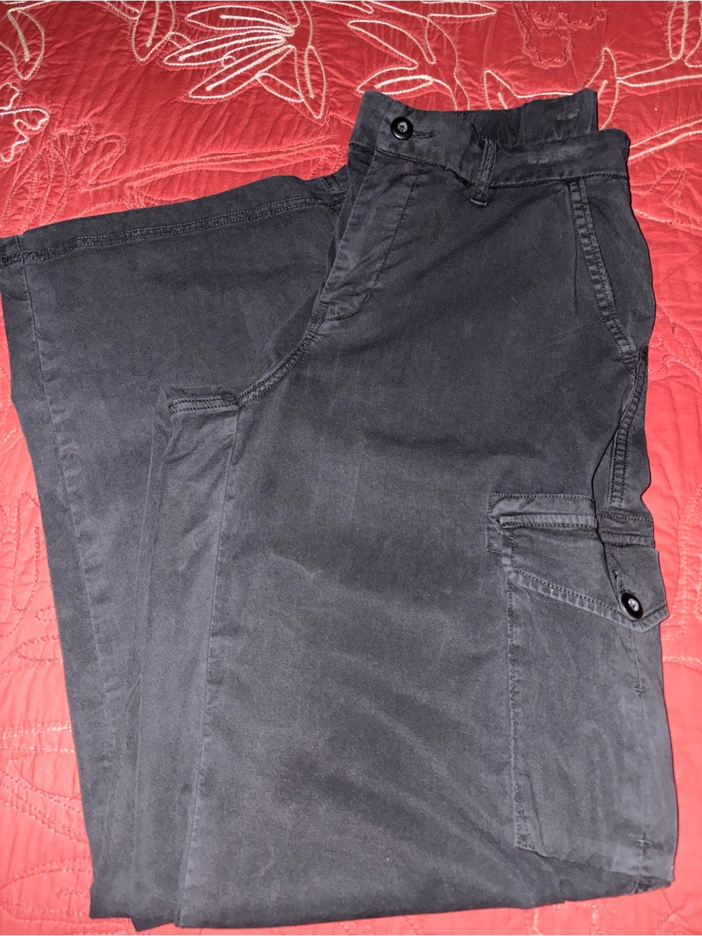 American Eagle Black Cargo Pants High Rise Dreamy Drape 10 Long